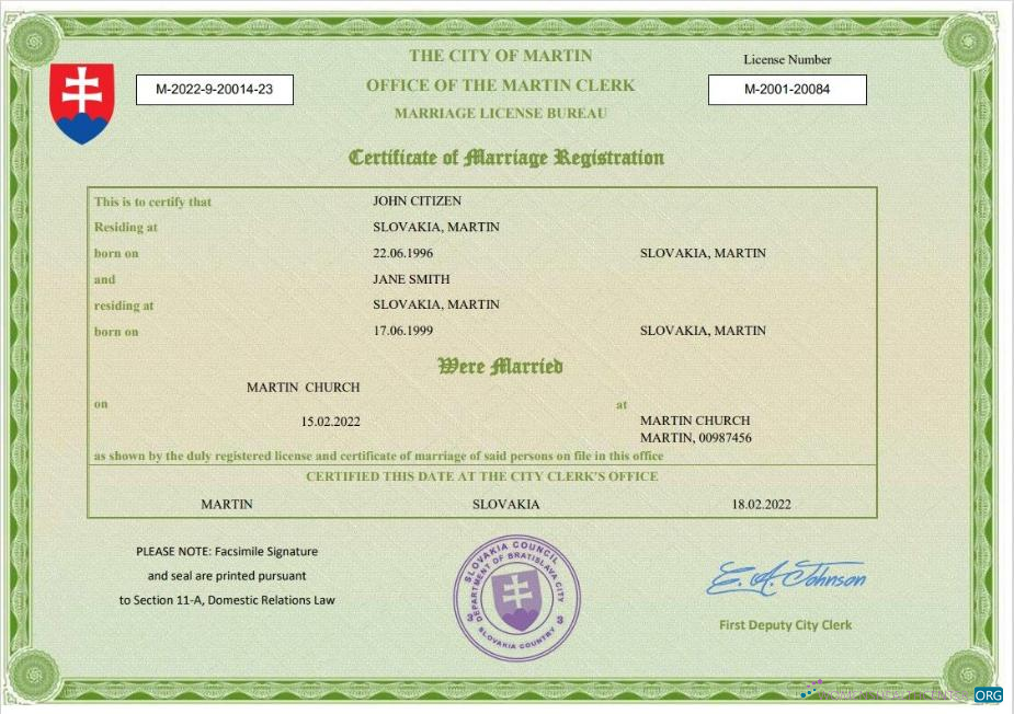 Download Slovakia marriage certificate Word and PDF template Photoshop template